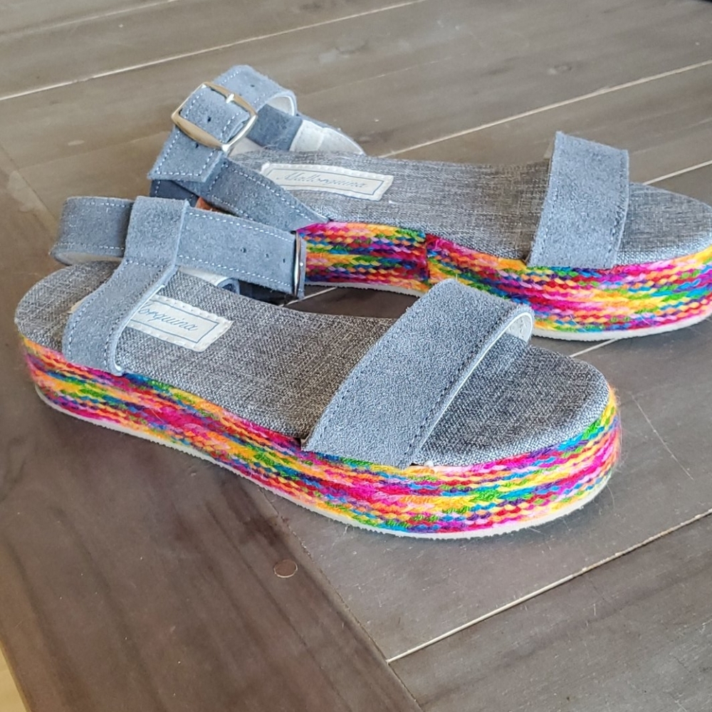 Brand New Platform Sandal with colorful woven